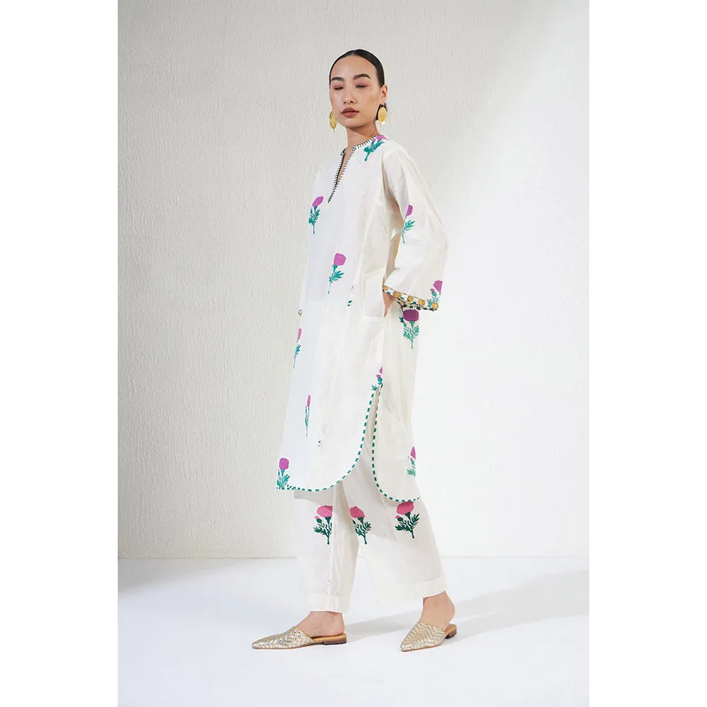 Aavidi By Dimple Gulnar Off White Floral Co-ord (Set of 2)
