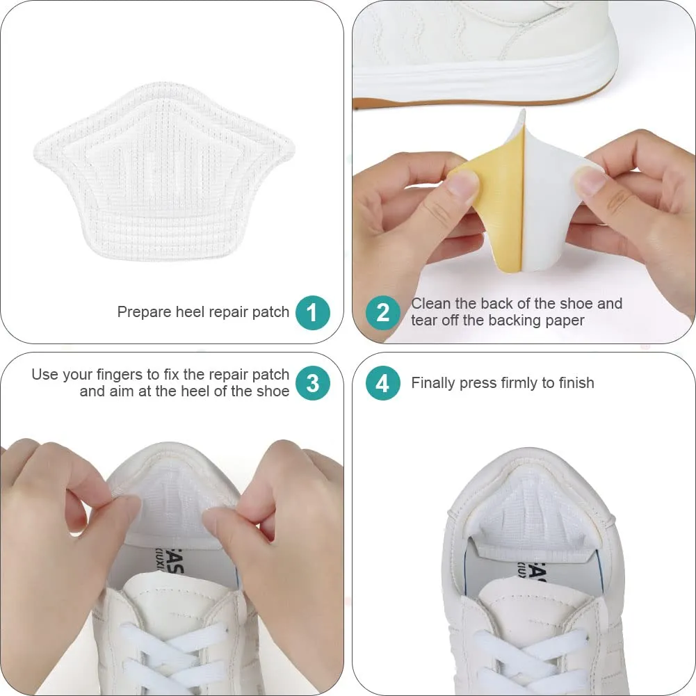 ACWOO Heel pads, 4 pairs of heel holders, heel pads, shoe insoles, sponge, self-adhesive shoe pads prevent abrasion and blisters, heel cushions for better shoe fitting comfort (10 mm, white) white 4 pairs 10 mm
