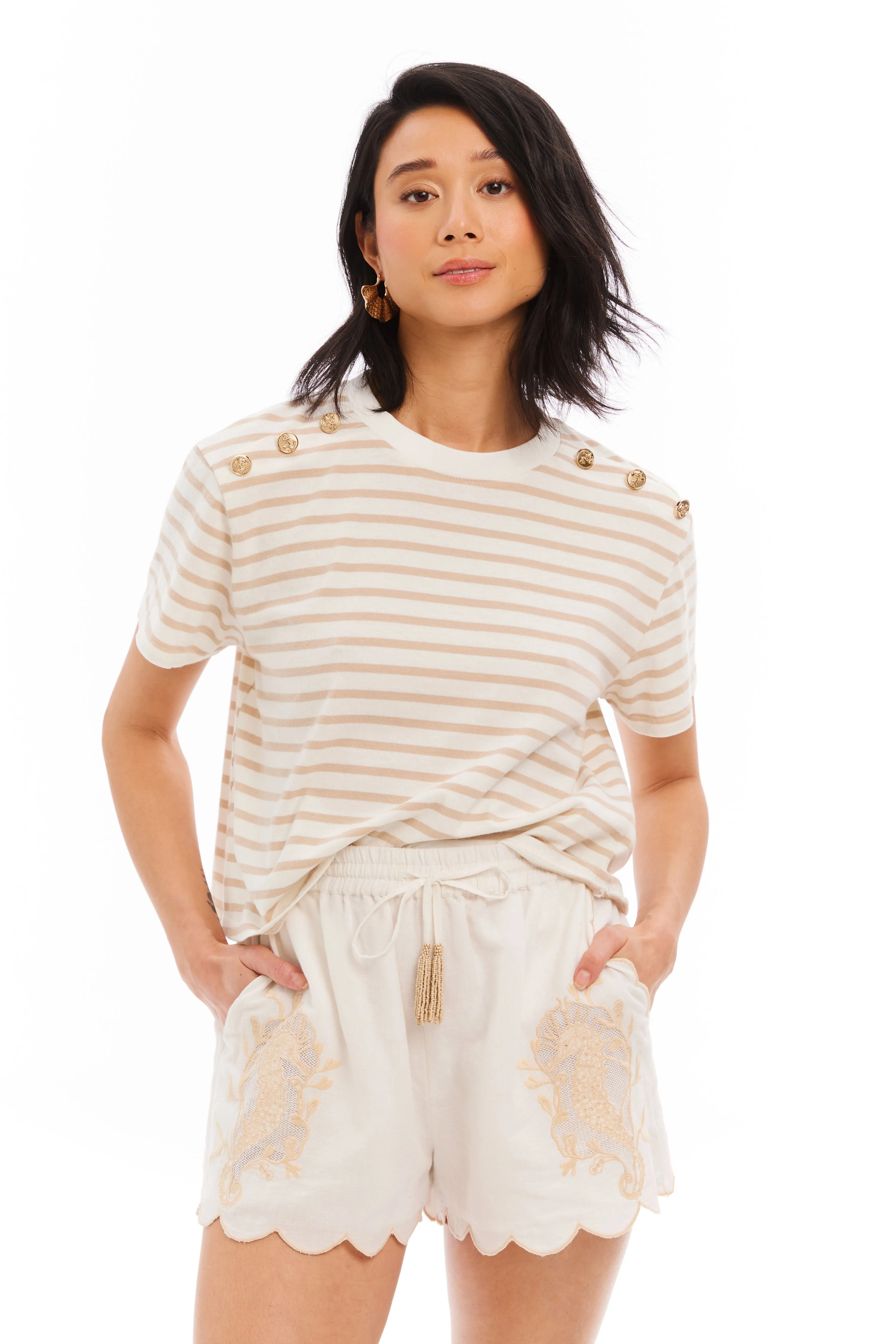 Allison New York Stripe Brooklyn Tee - Sand Stripe