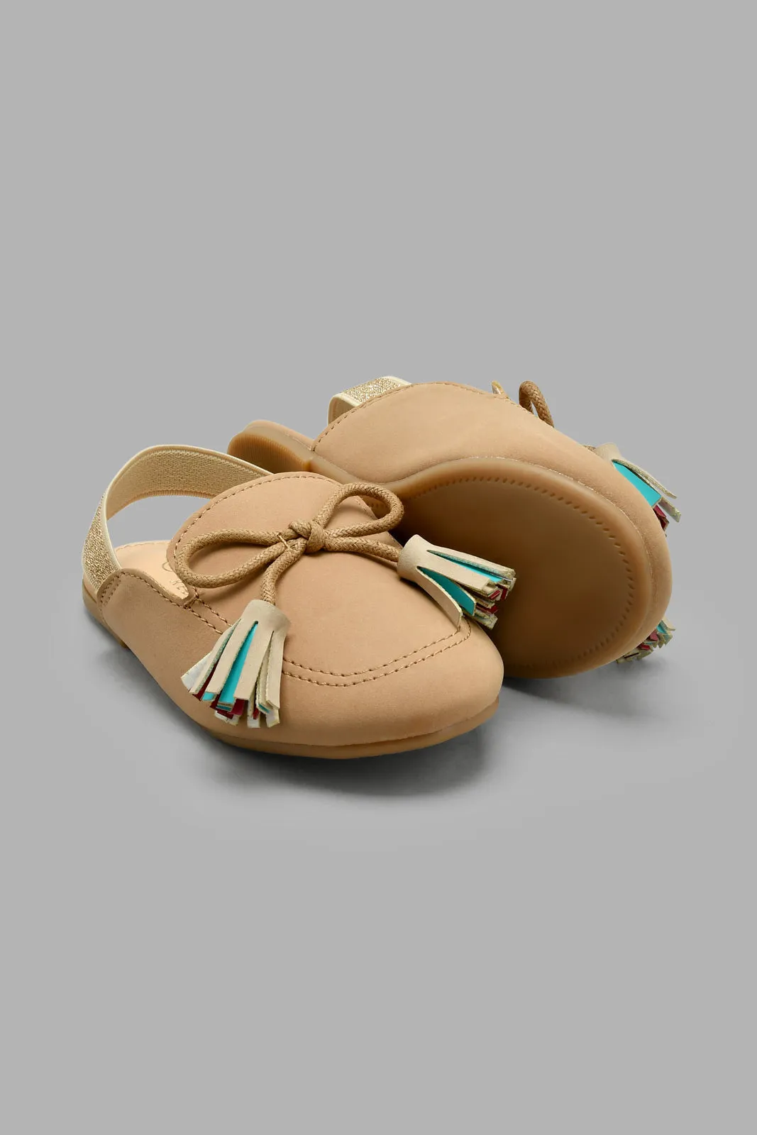 Beige Tassel Trim Mule