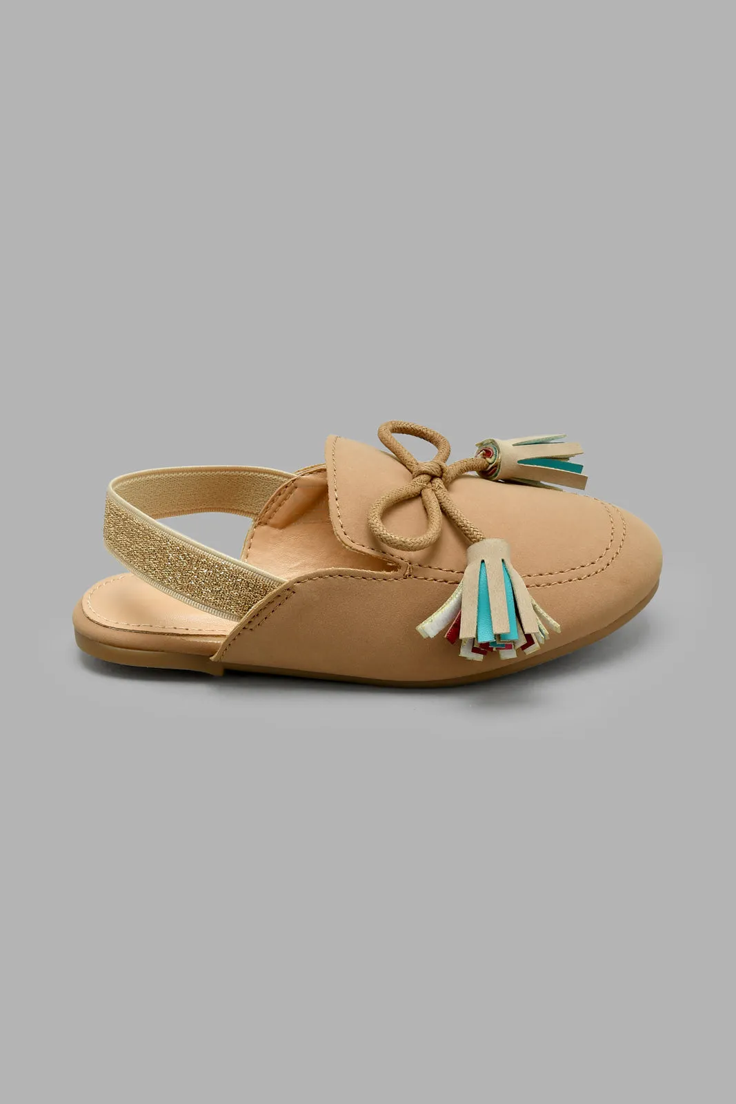 Beige Tassel Trim Mule