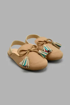 Beige Tassel Trim Mule
