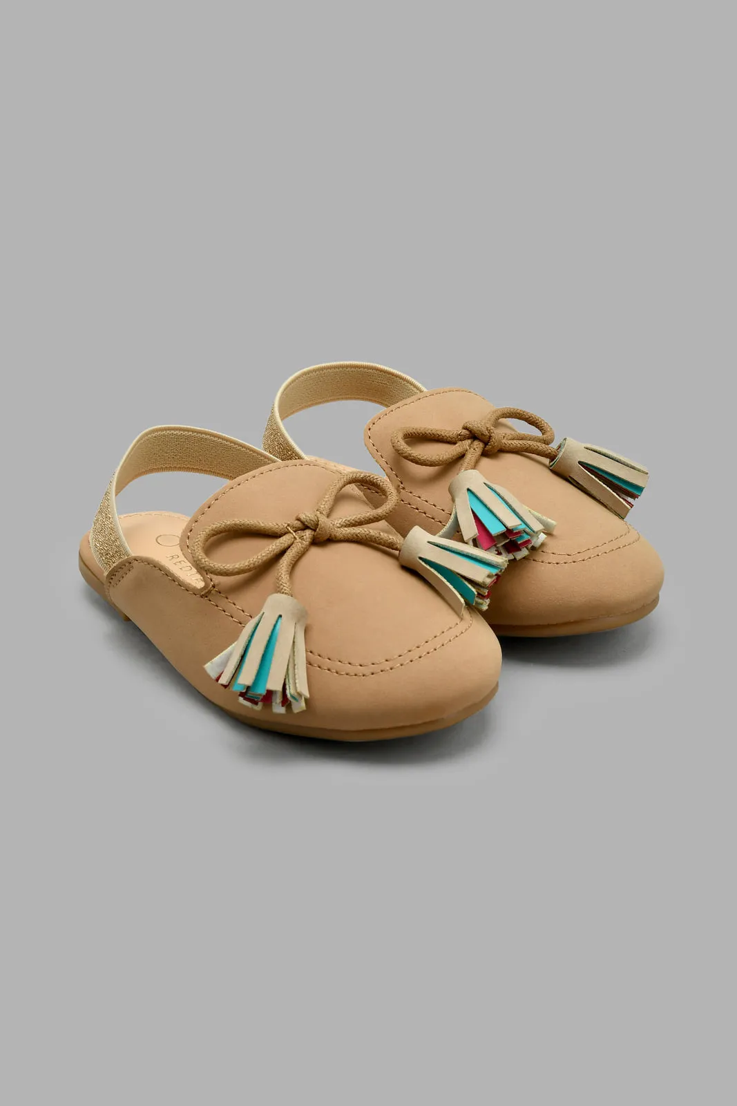 Beige Tassel Trim Mule
