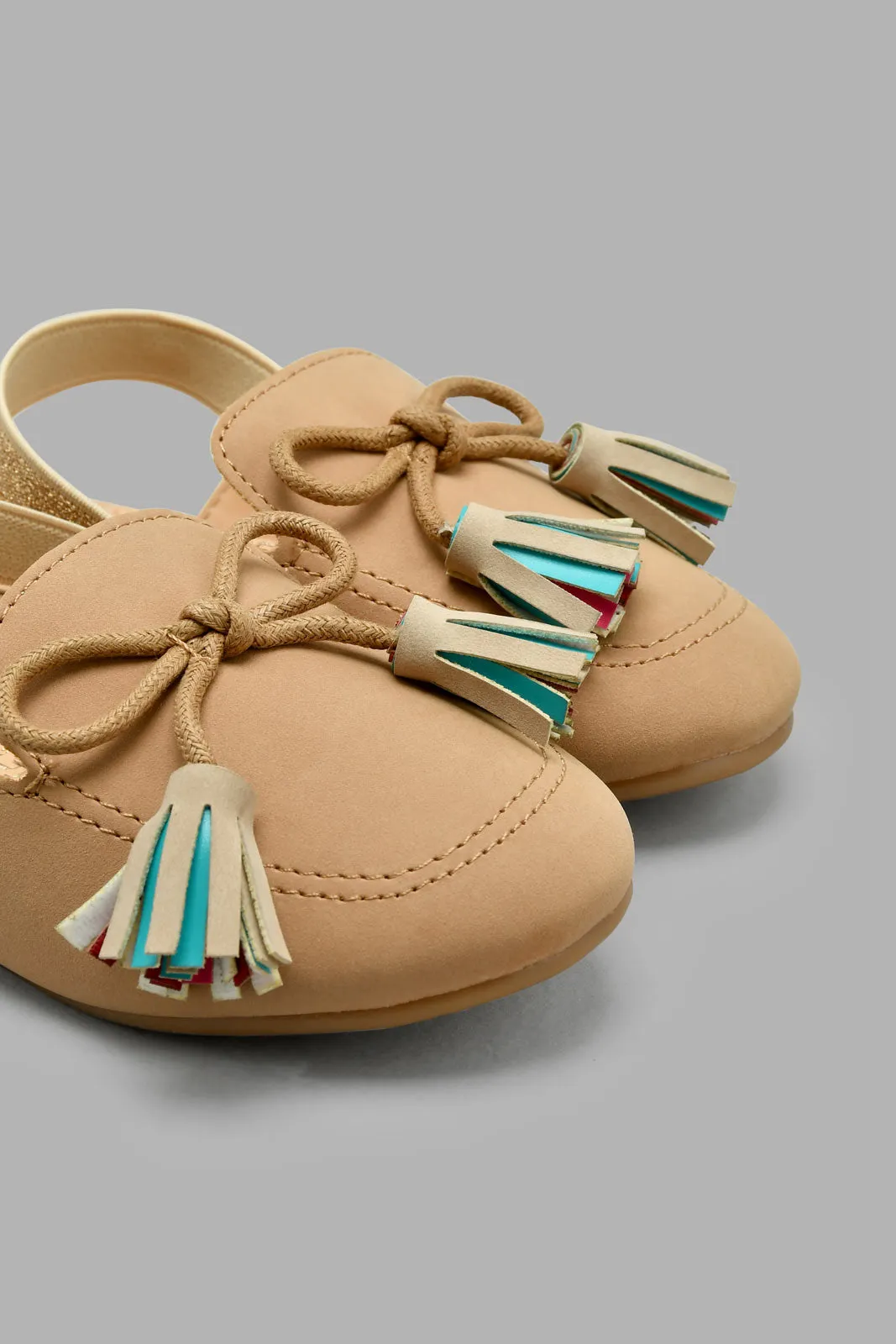 Beige Tassel Trim Mule