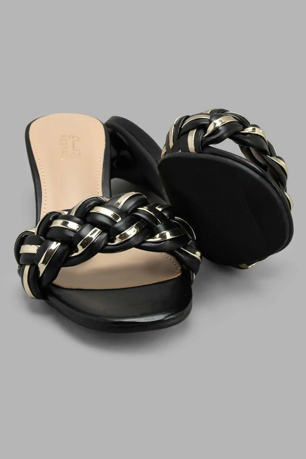 Black Mule With Plait Detail