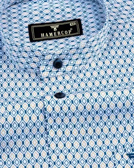 Blue With Yellow Diamond Shape Printed Cotton Shirt