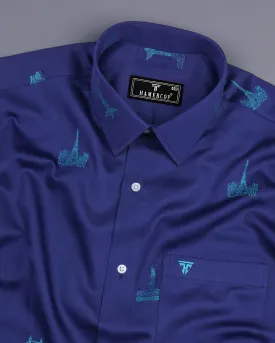 Blue Wonder Jacquard Printed Premium Gizza Cotton Shirt