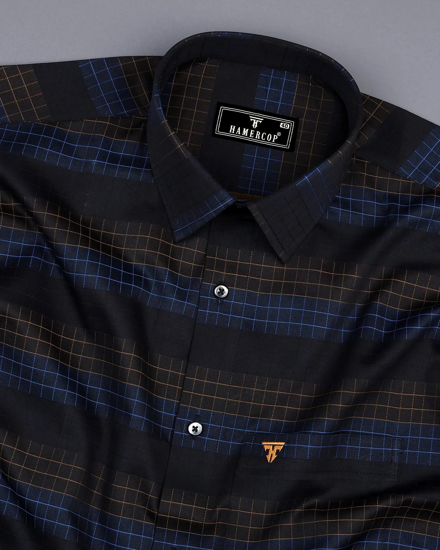 Bolton Blue And Mustard Check With Black Premium Giza Shirt