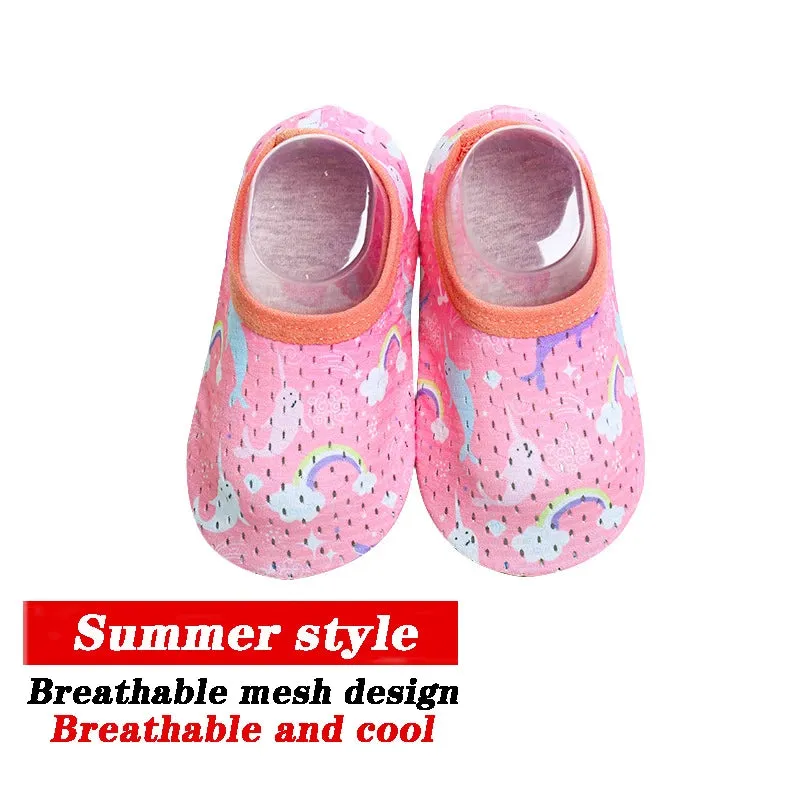 Cartoon Design Baby Beach Sneakers, Aqua Barefoot Shoes