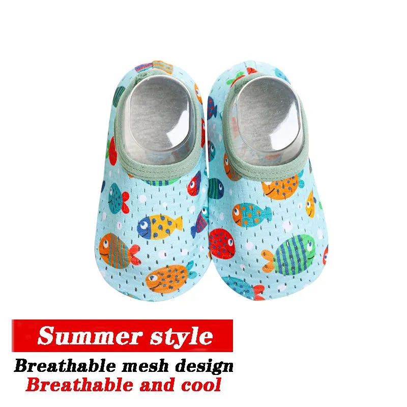 Cartoon Design Baby Beach Sneakers, Aqua Barefoot Shoes