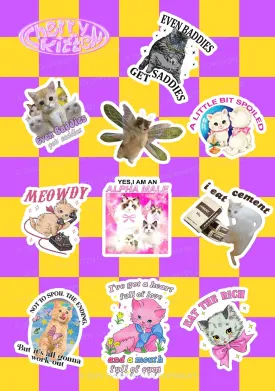 Cherrykitten Favorites Cat Y2K Stickers Pack Of 10