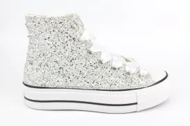 Converse All Star Platform Total Glitter Silver White & Strass