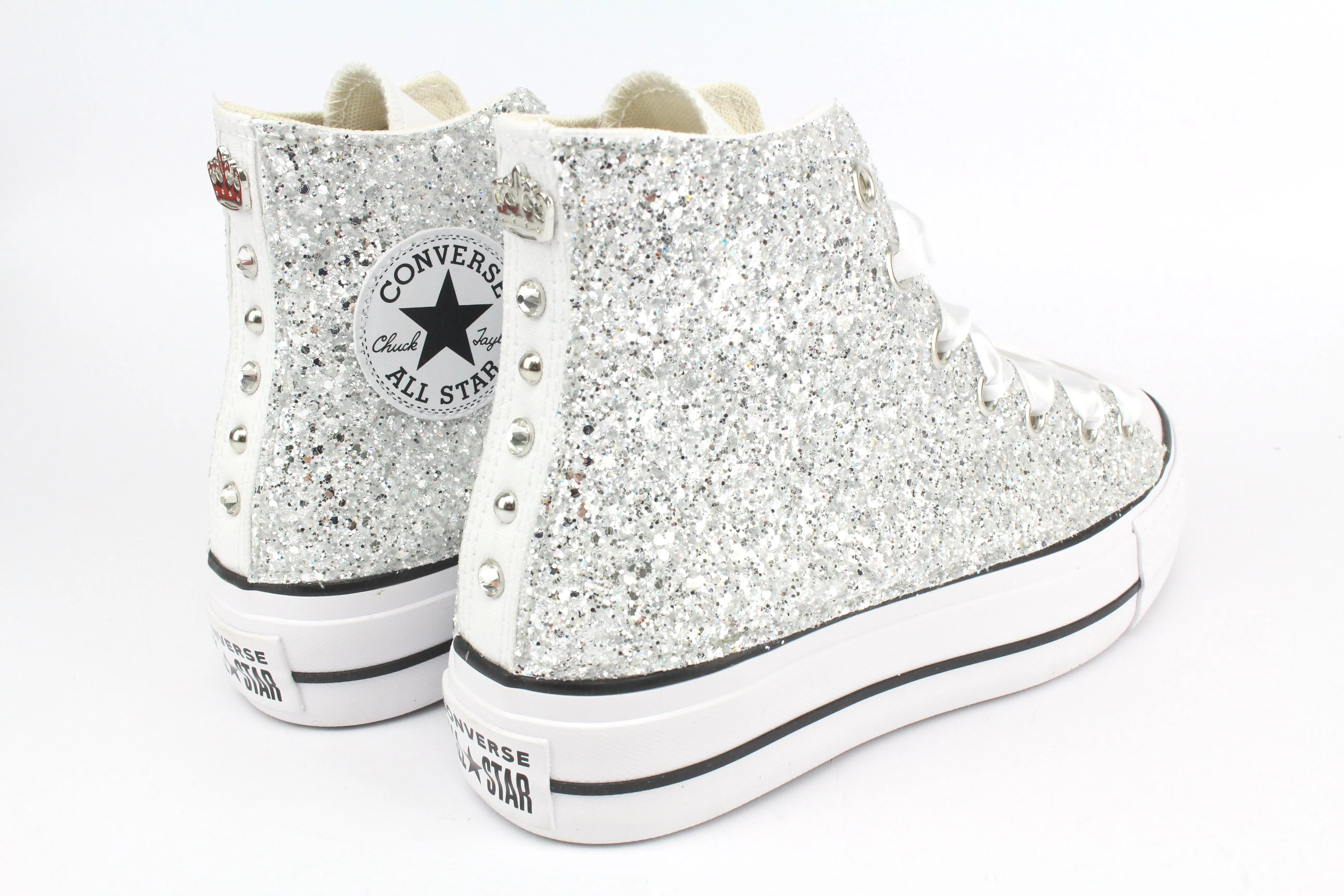 Converse All Star Platform Total Glitter Silver White & Strass