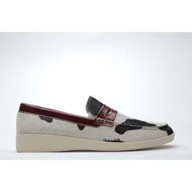 Johnny Famous Bally Style Pony Men's Black Animal Print Leather and Suede Slip Ons