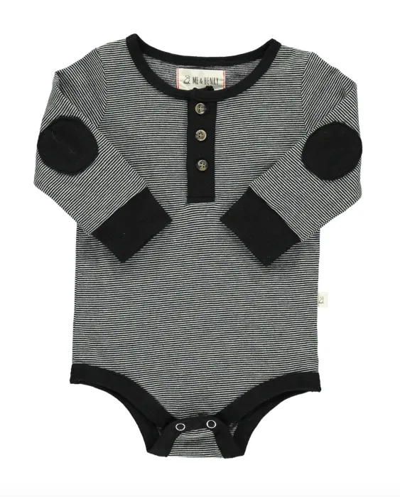 Me & Henry - Baby Stripe Henley Onesie in Black