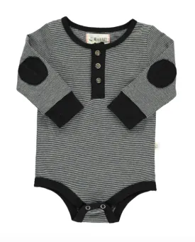 Me & Henry - Baby Stripe Henley Onesie in Black