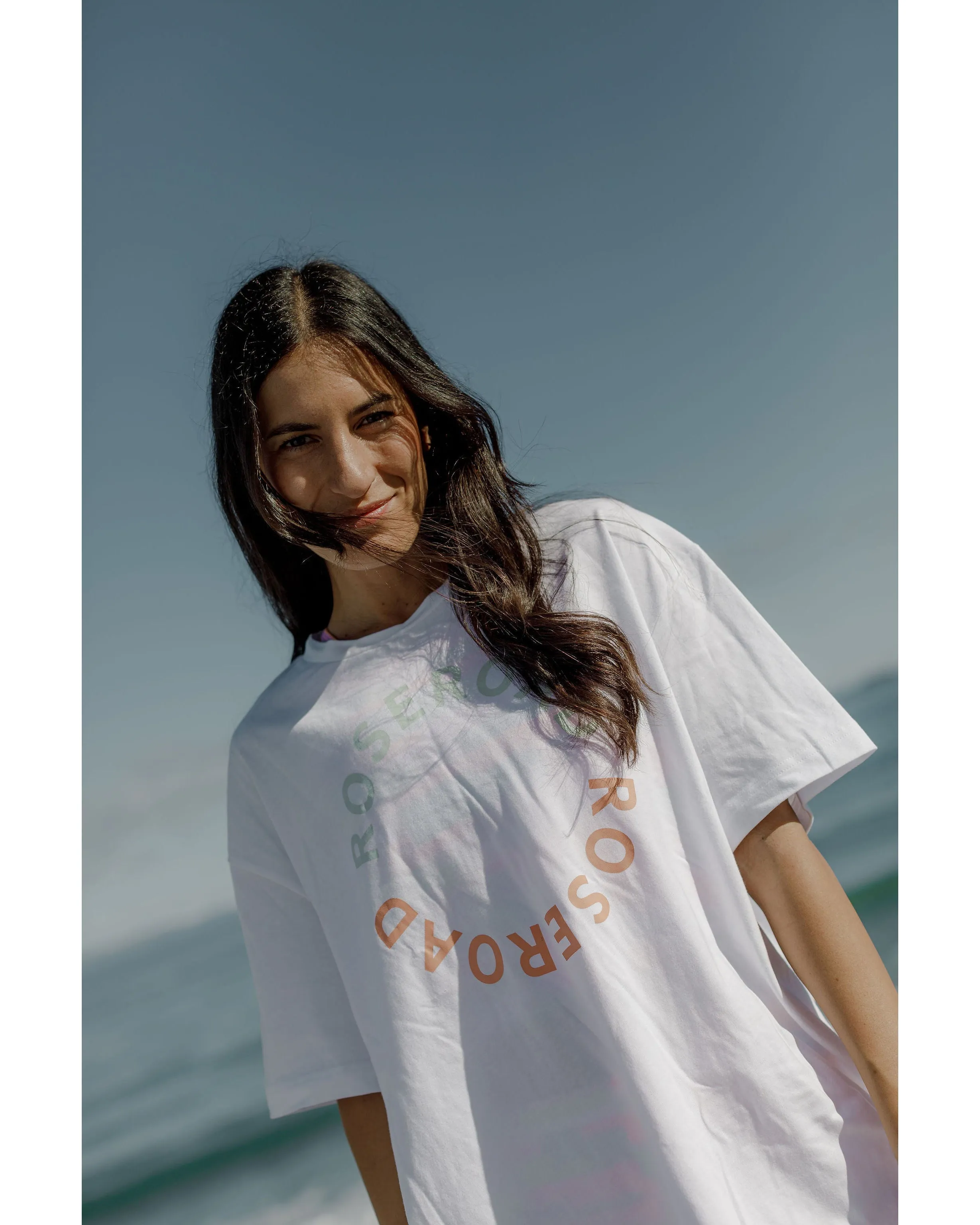 Rose Road Arizona Tee - White with Seafoam Circular Print