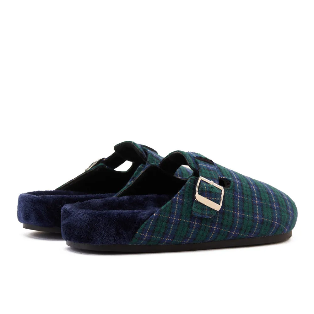Snuggs Clogs Dark Blue x Green Checkered
