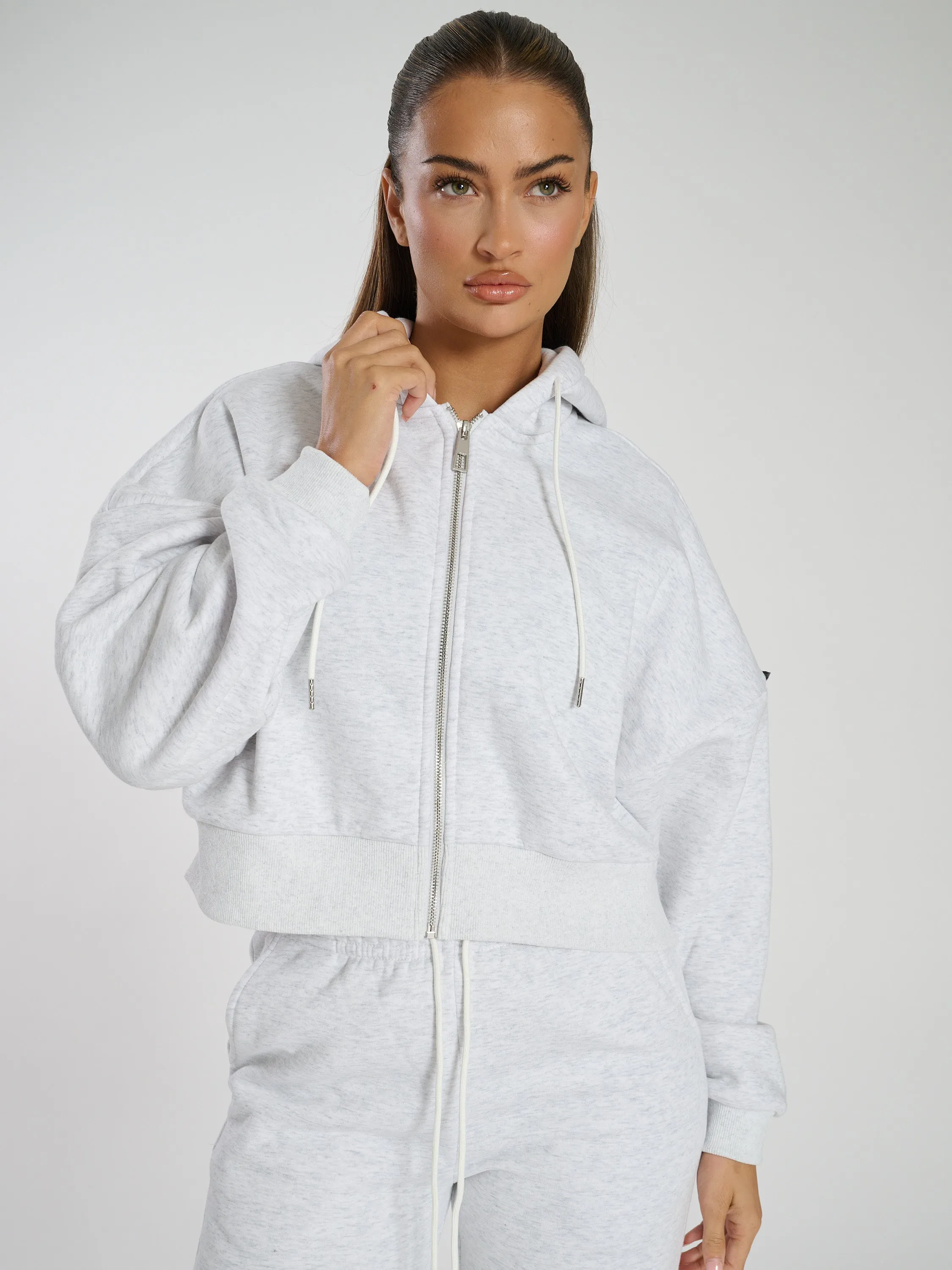 The 'Slouch' cropped funnel neck zip up sweat in grey