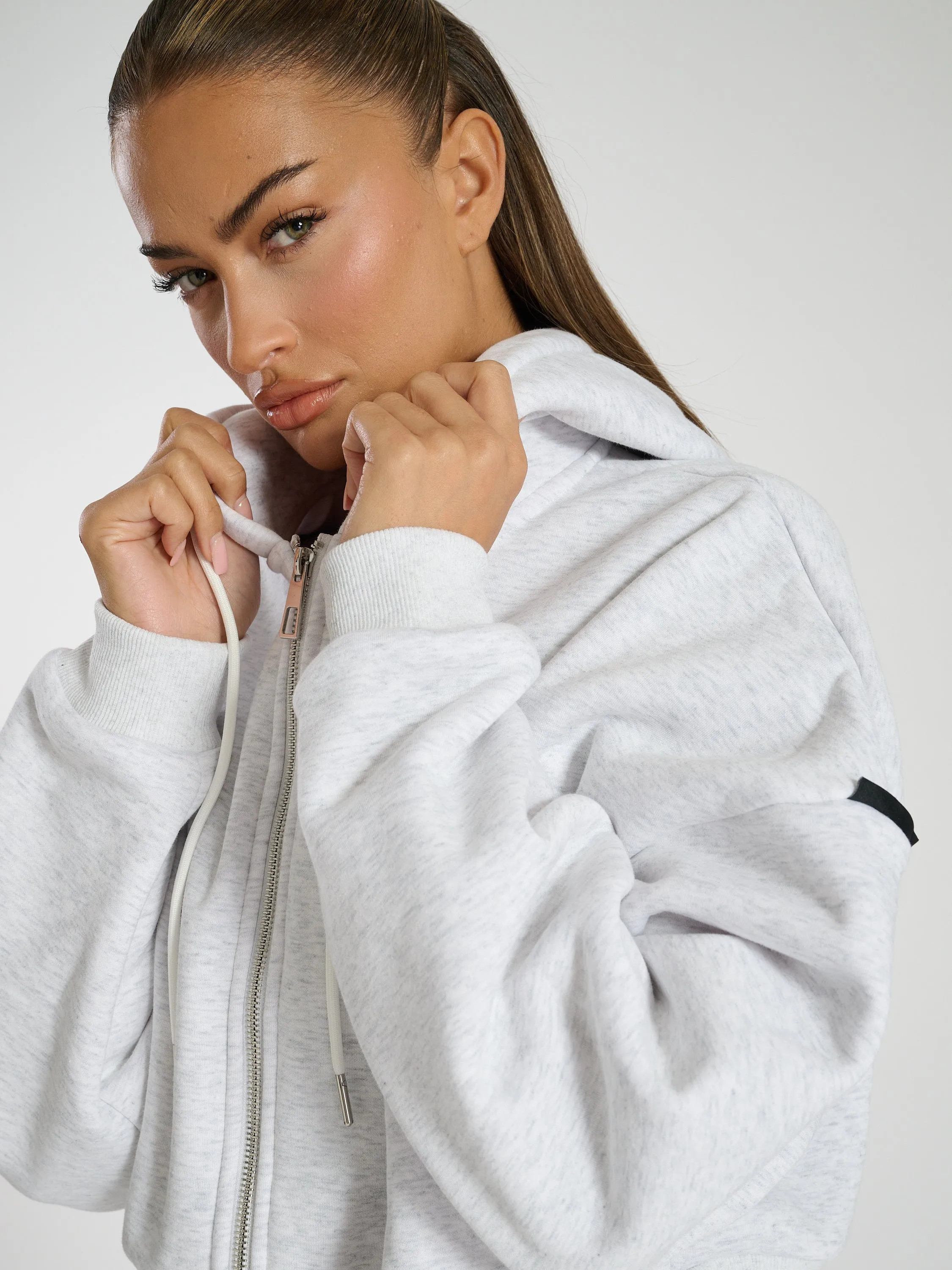 The 'Slouch' cropped funnel neck zip up sweat in grey