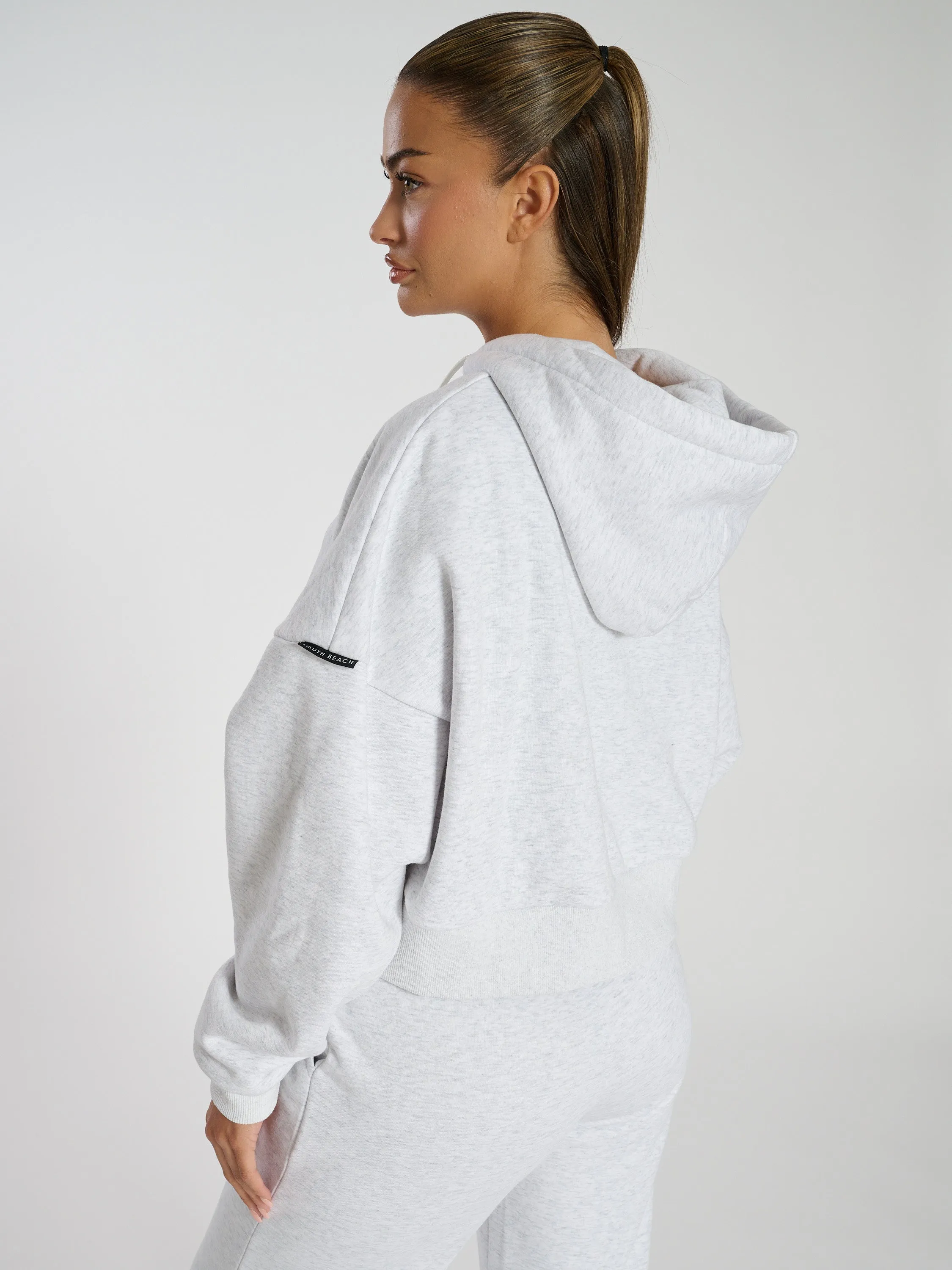 The 'Slouch' cropped funnel neck zip up sweat in grey