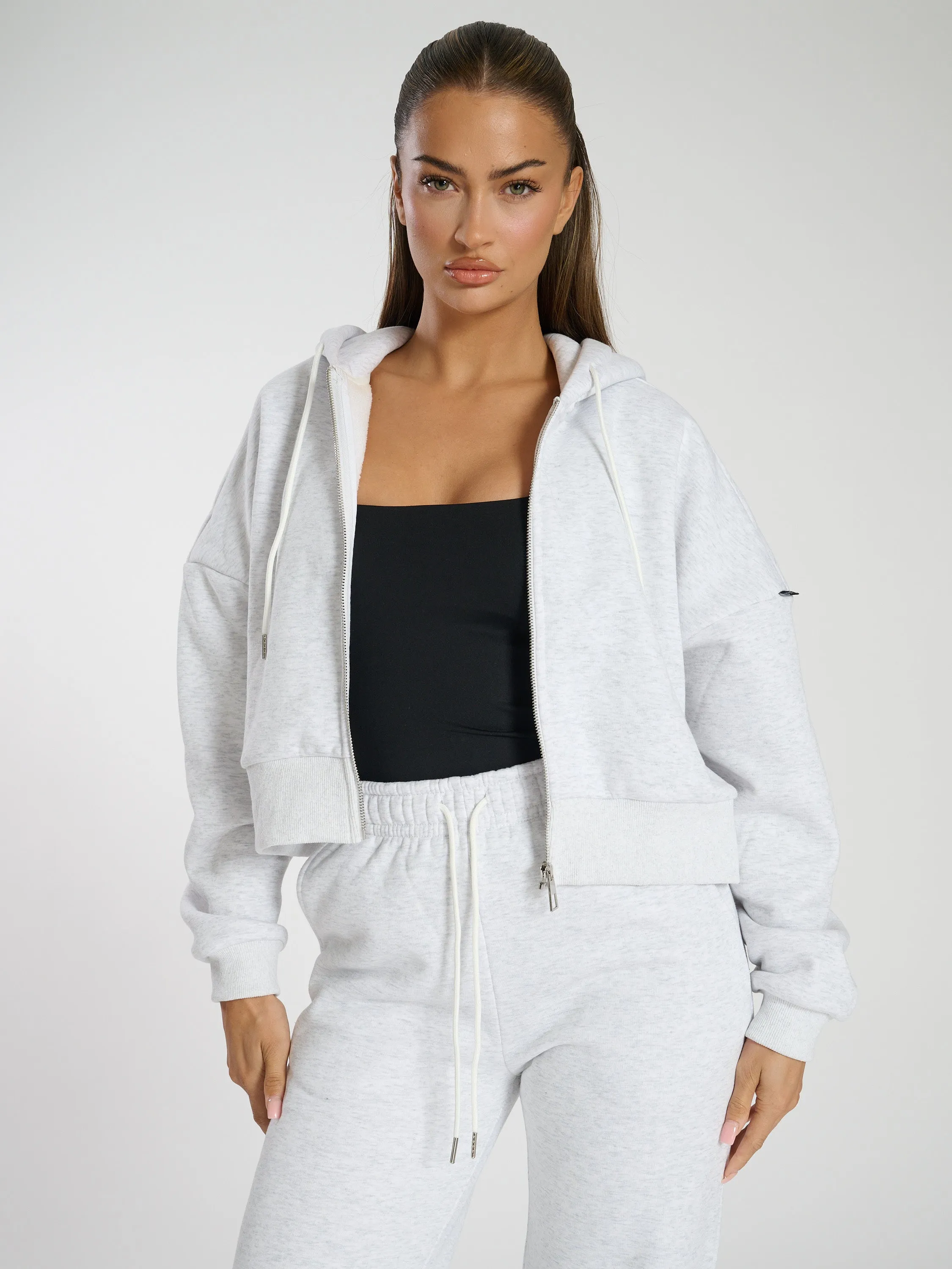 The 'Slouch' cropped funnel neck zip up sweat in grey