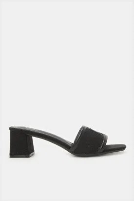 Women Black Raffia Mule With Buckle Trim