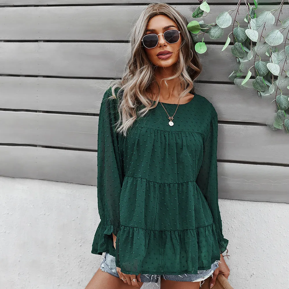 Women Round Collar Leisure Blouse