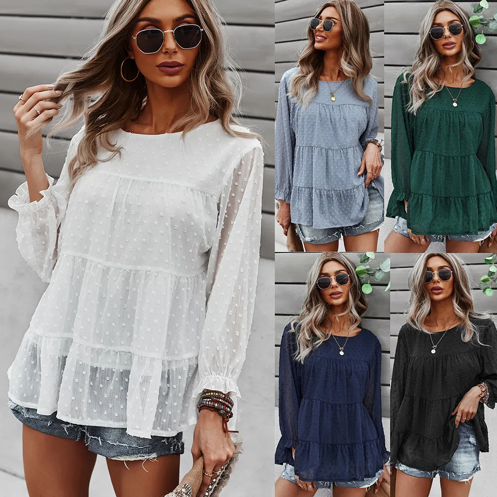 Women Round Collar Leisure Blouse