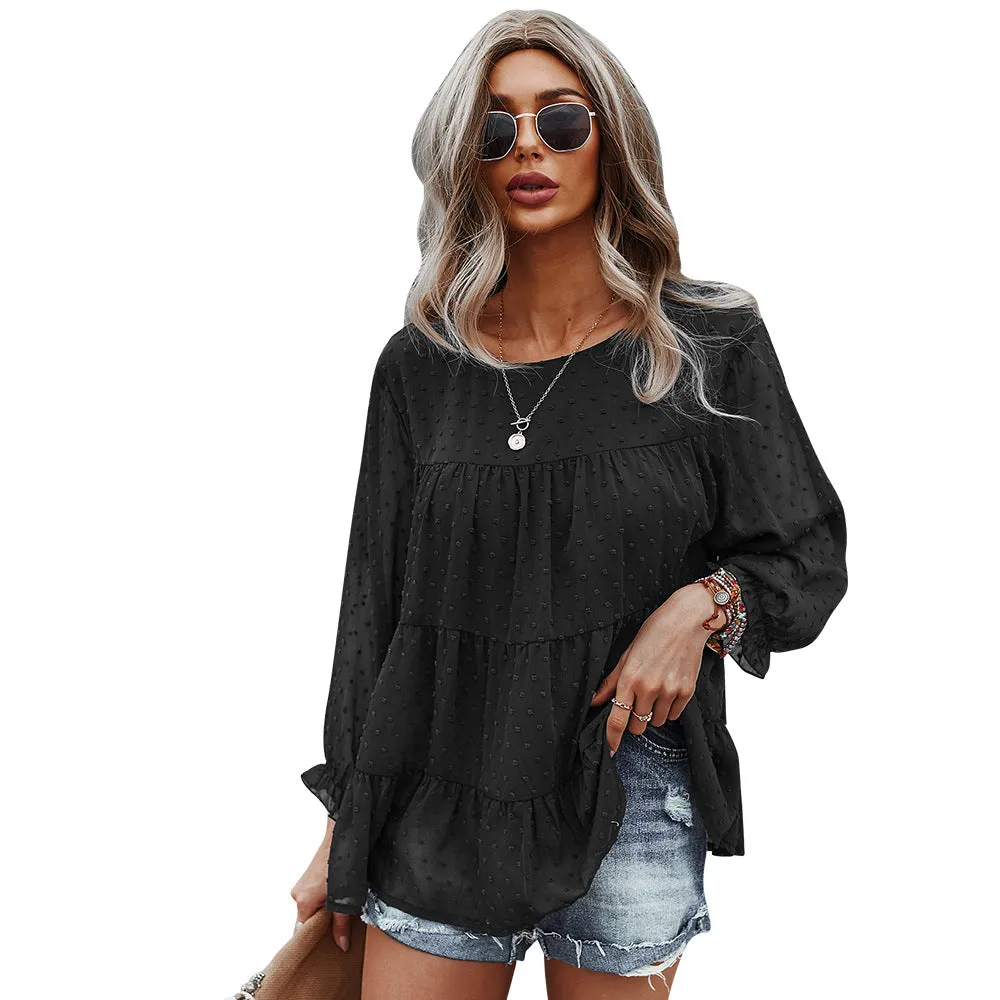 Women Round Collar Leisure Blouse