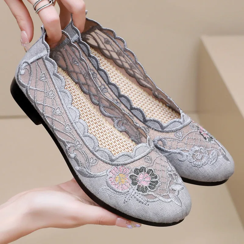 Women's Beijing Cloth Female Tennis Breathable Mesh Flat Bottom Canvas Shoes
