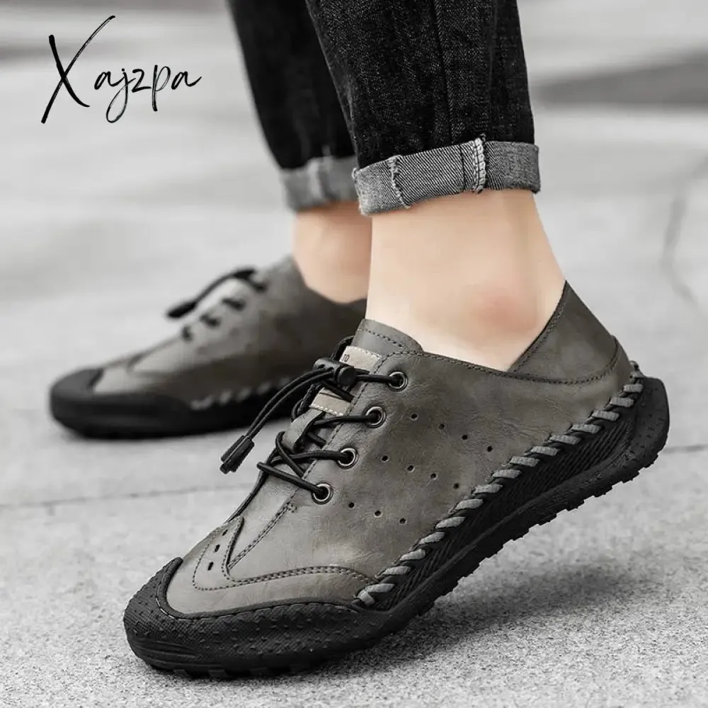 Xajzpa - Loafers Genuine Leather Men's Casual Shoes Retro Outdoor Trekking Shoes Leisure Men Footwear Classics Mocassins